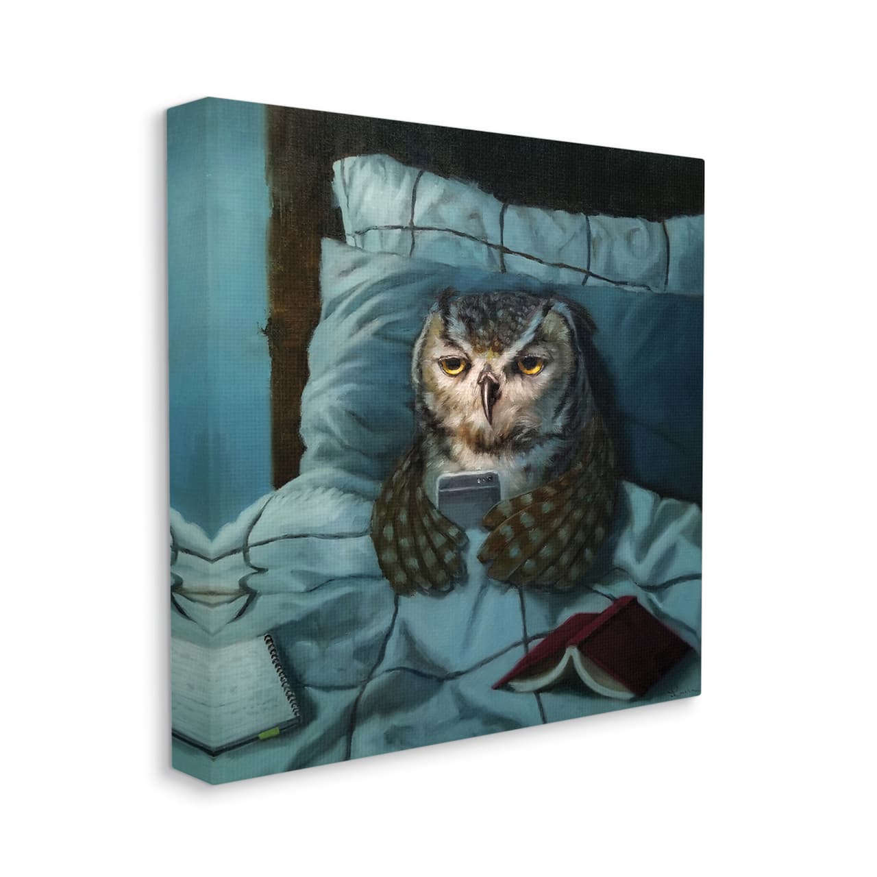 Stupell Industries Night Owl on Phone in Bed Funny Animal Canvas Wall Art